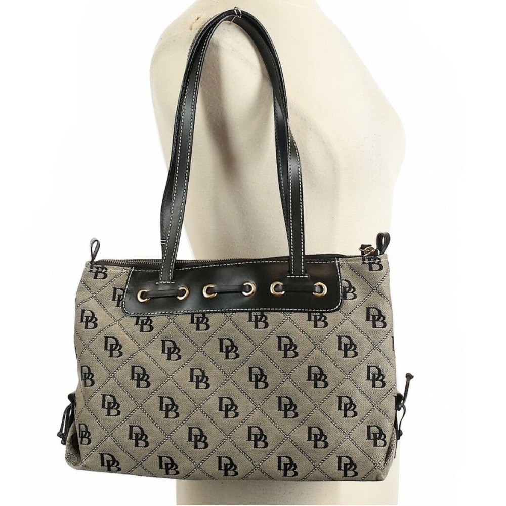 Authentic Dooney & Bourke black gray canvas monogram satchel